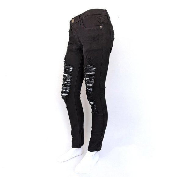 NWT Machine Black Skinny Distressed Low Rise Jeans - Picture 1 of 10
